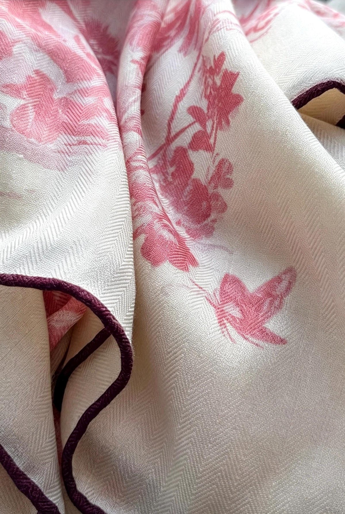 Silk Wool Scarf 53"x53" 135x135cm, Muted Pastel Pink Garden Floral Silk Wool Square Scarf, Winter Soft Shawl Wrap, Gift for Her