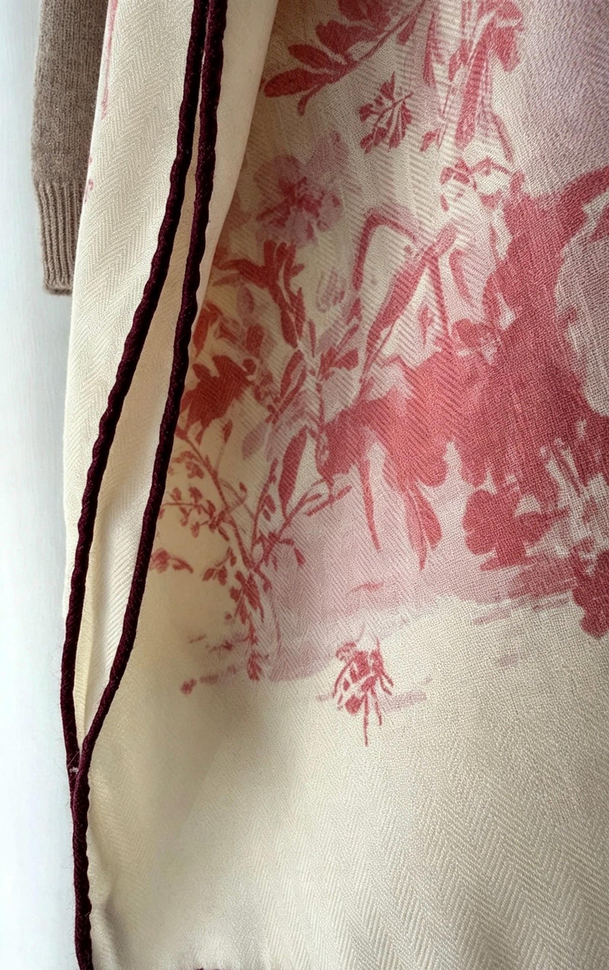 Silk Wool Scarf 53"x53" 135x135cm, Muted Pastel Pink Garden Floral Silk Wool Square Scarf, Winter Soft Shawl Wrap, Gift for Her