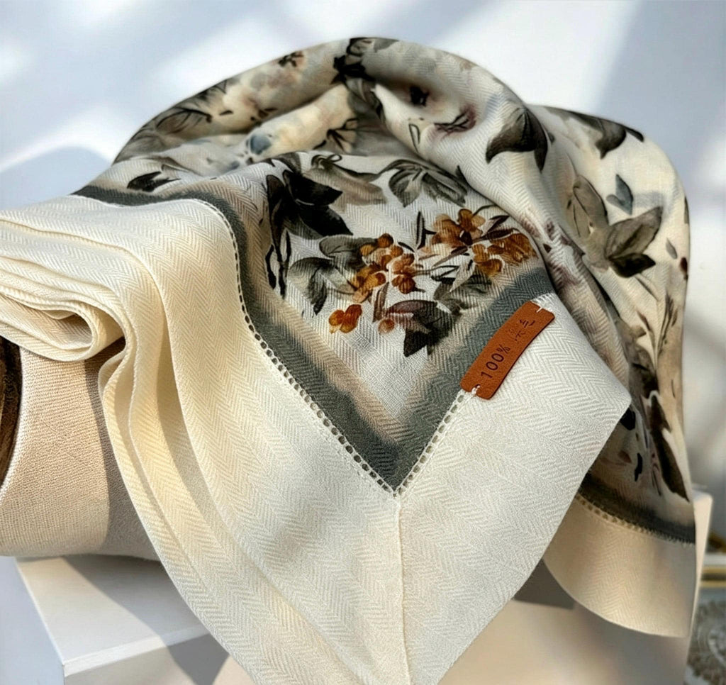 100% Australian Wool Scarf 37"x37" 95x95cm, Chinese Vintage Hollow Out Wool Square Scarf Shawl, Oriental Cutout Wrap