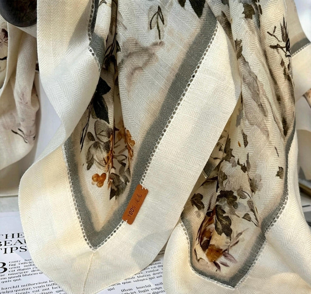 100% Australian Wool Scarf 37"x37" 95x95cm, Chinese Vintage Hollow Out Wool Square Scarf Shawl, Oriental Cutout Wrap