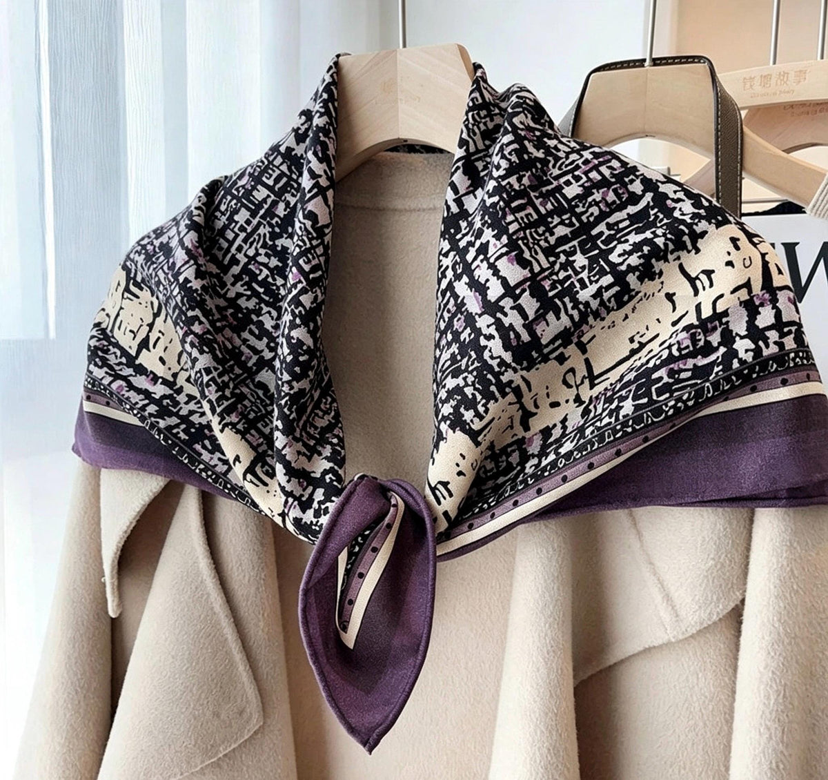 100% Australian Wool Scarf 35"x35" 88x88cm, Houndstooth Vintage Wool Square Scarf Shawl, Elegant Retro Wool Wrap, Gift for Her