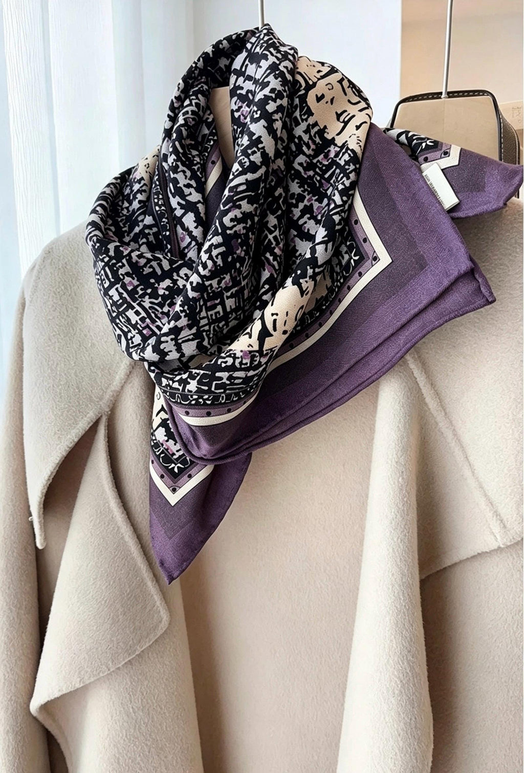 100% Australian Wool Scarf 35"x35" 88x88cm, Houndstooth Vintage Wool Square Scarf Shawl, Elegant Retro Wool Wrap, Gift for Her
