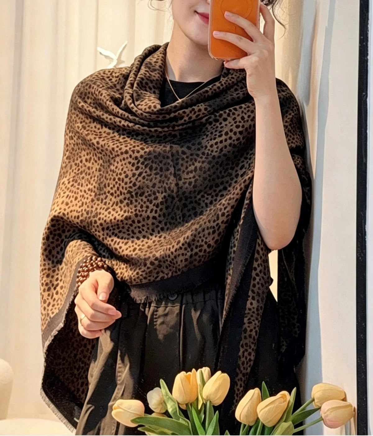 Silk Wool Scarf 54"x54" 138x138cm, Caramel Maillard Old Money Mulberry Silk Square Scarf Large Shawl Winter Warm Wrap Gift for Her