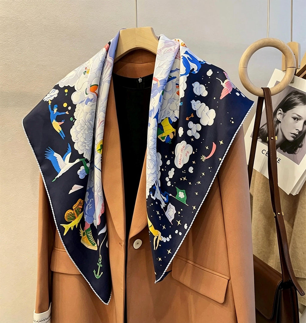 100% Mulberry Silk Scarf 35"x35" 90x90cm, Clouds in Sky 14mm Silk Square Scarf, Silk Scarf Shawl Wrap, Gift for Her