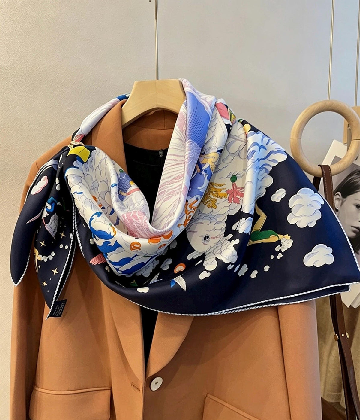 100% Mulberry Silk Scarf 35"x35" 90x90cm, Clouds in Sky 14mm Silk Square Scarf, Silk Scarf Shawl Wrap, Gift for Her