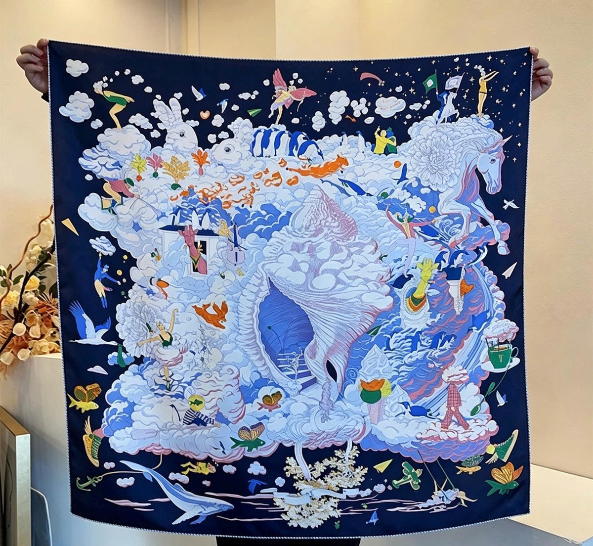 100% Mulberry Silk Scarf 35"x35" 90x90cm, Clouds in Sky 14mm Silk Square Scarf, Silk Scarf Shawl Wrap, Gift for Her