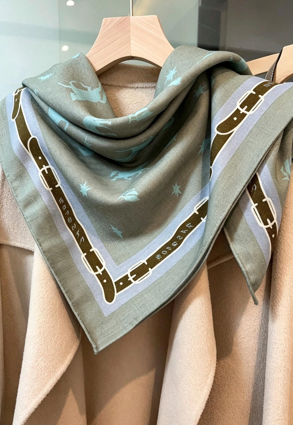 Silk Wool Scarf 35"x35" 88x88cm, Creamy Dust Blue Pony Silk Wool Square Scarf, Multifunctional Soft Shawl Wrap, Gift for Her