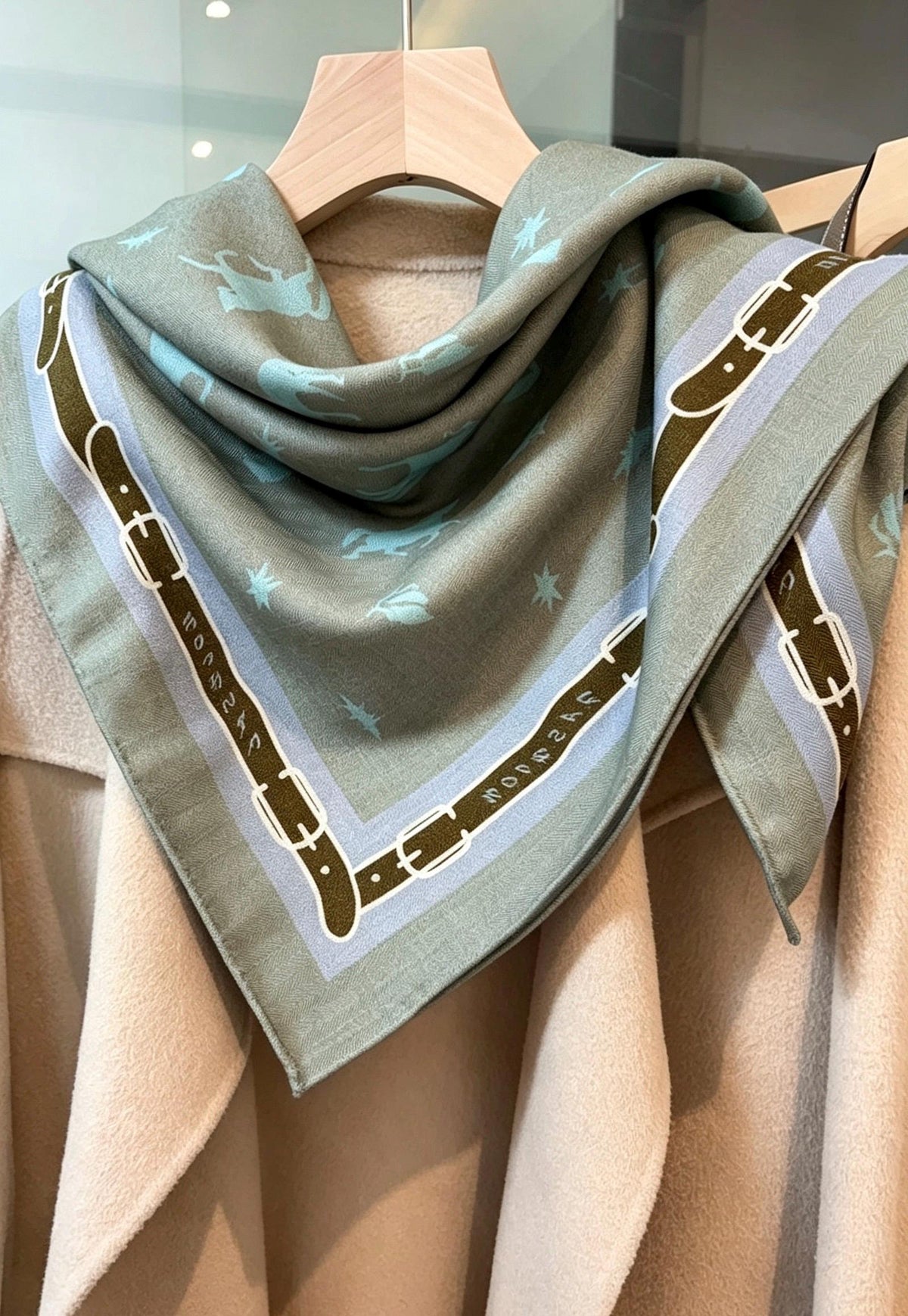 Silk Wool Scarf 35"x35" 88x88cm, Creamy Dust Blue Pony Silk Wool Square Scarf, Multifunctional Soft Shawl Wrap, Gift for Her