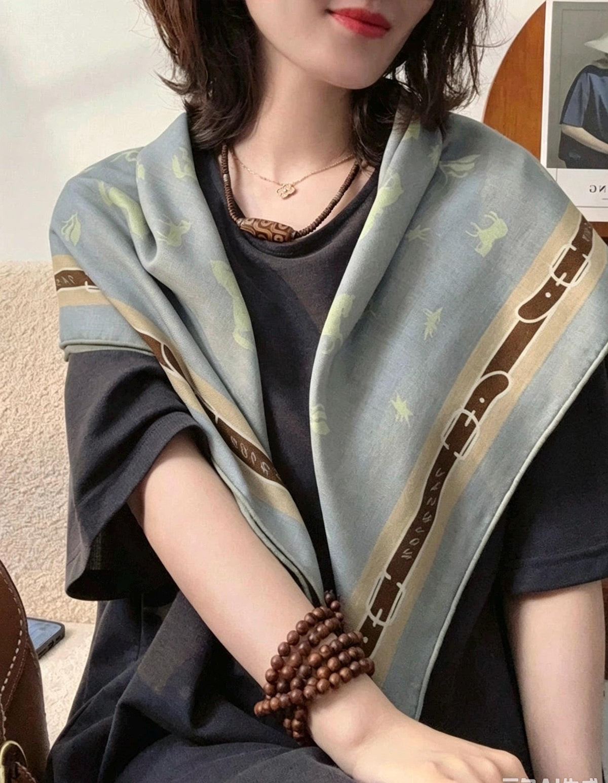 Silk Wool Scarf 35"x35" 88x88cm, Creamy Dust Blue Pony Silk Wool Square Scarf, Multifunctional Soft Shawl Wrap, Gift for Her