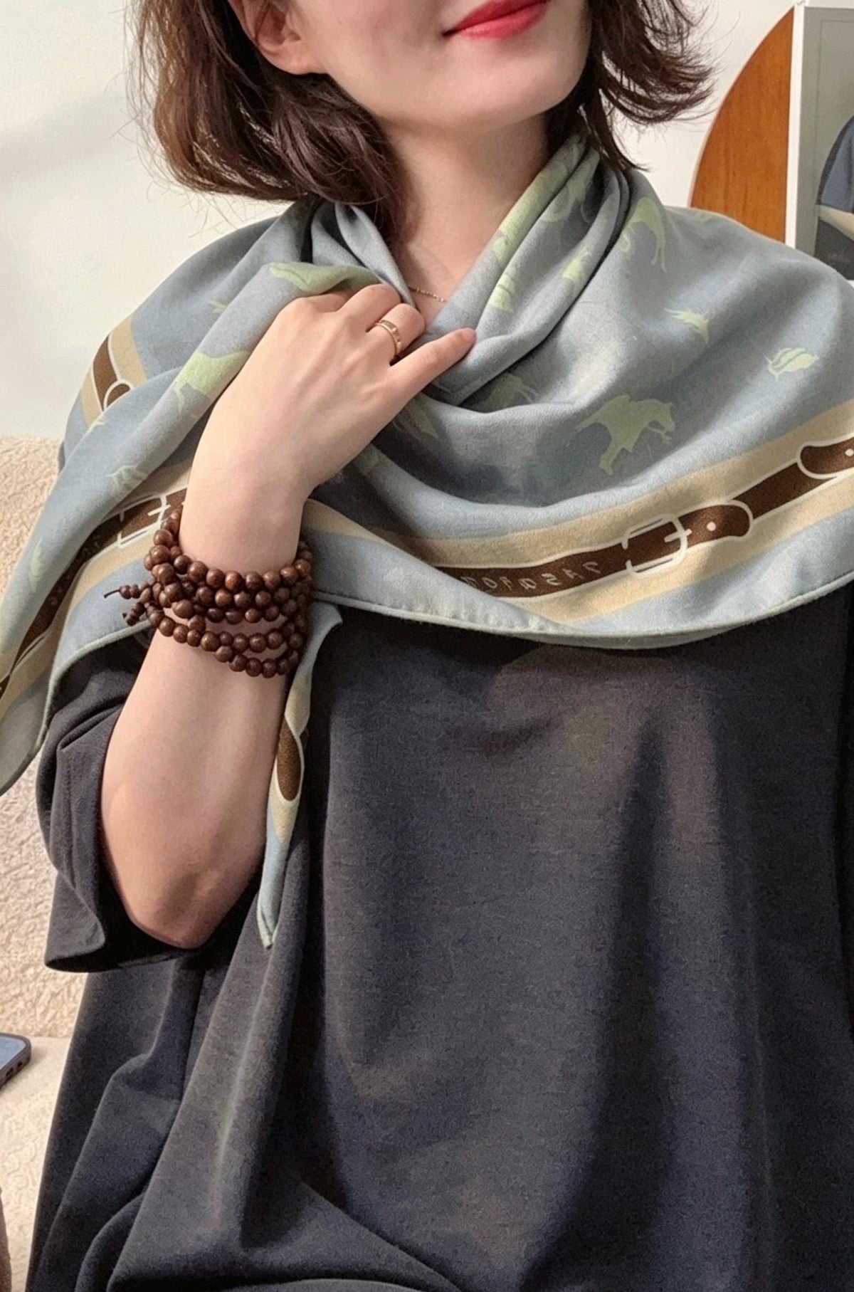 Silk Wool Scarf 35"x35" 88x88cm, Creamy Dust Blue Pony Silk Wool Square Scarf, Multifunctional Soft Shawl Wrap, Gift for Her
