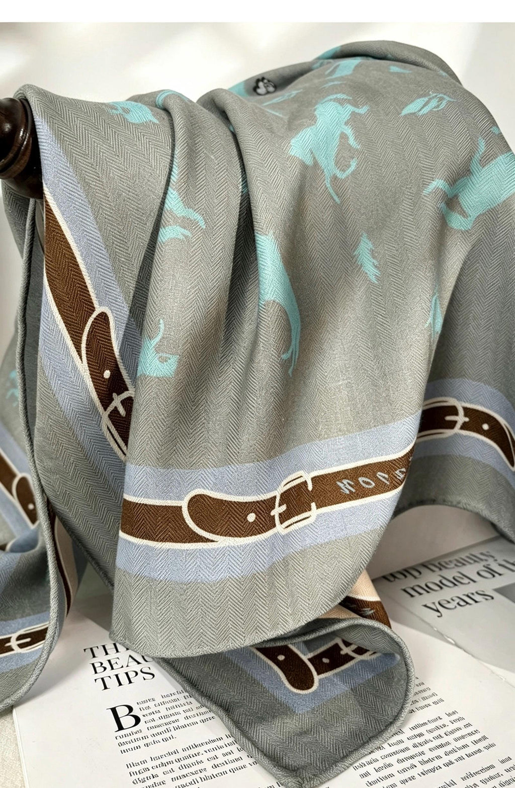 Silk Wool Scarf 35"x35" 88x88cm, Creamy Dust Blue Pony Silk Wool Square Scarf, Multifunctional Soft Shawl Wrap, Gift for Her