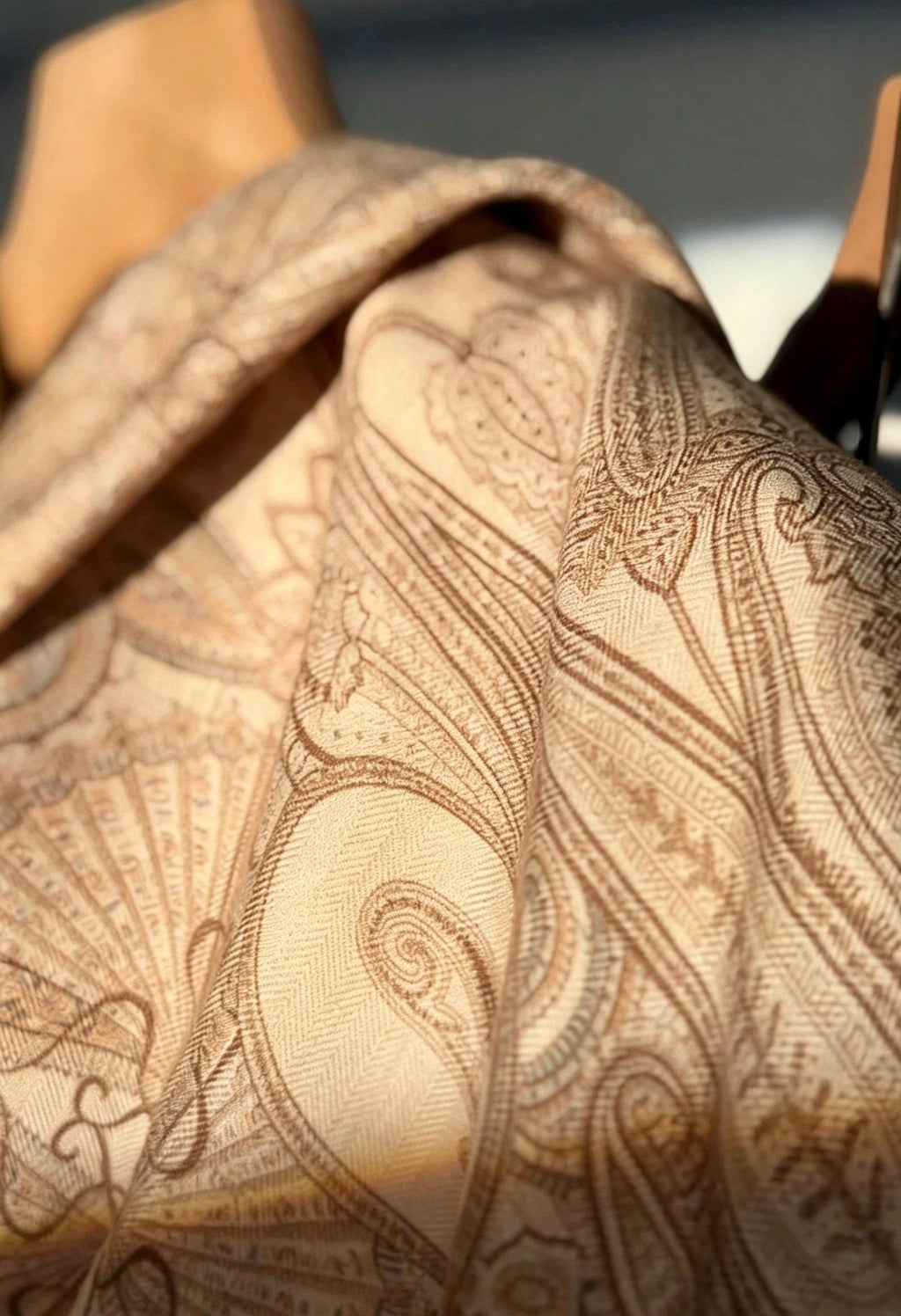 Silk Wool Scarf 35"x35" 88x88cm, Cream Beige Paisley Mulberry Silk Square Scarf French Retro Warm Shawl Gift for Her