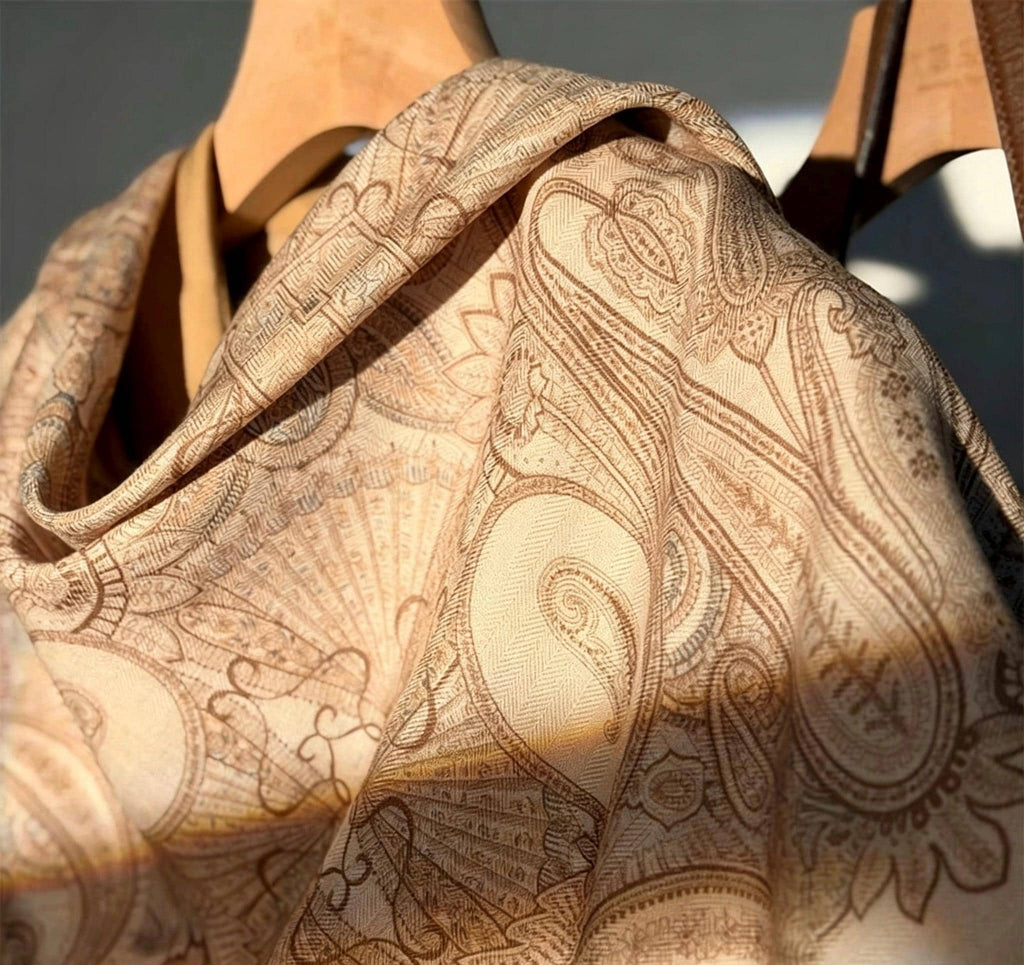 Silk Wool Scarf 35"x35" 88x88cm, Cream Beige Paisley Mulberry Silk Square Scarf French Retro Warm Shawl Gift for Her