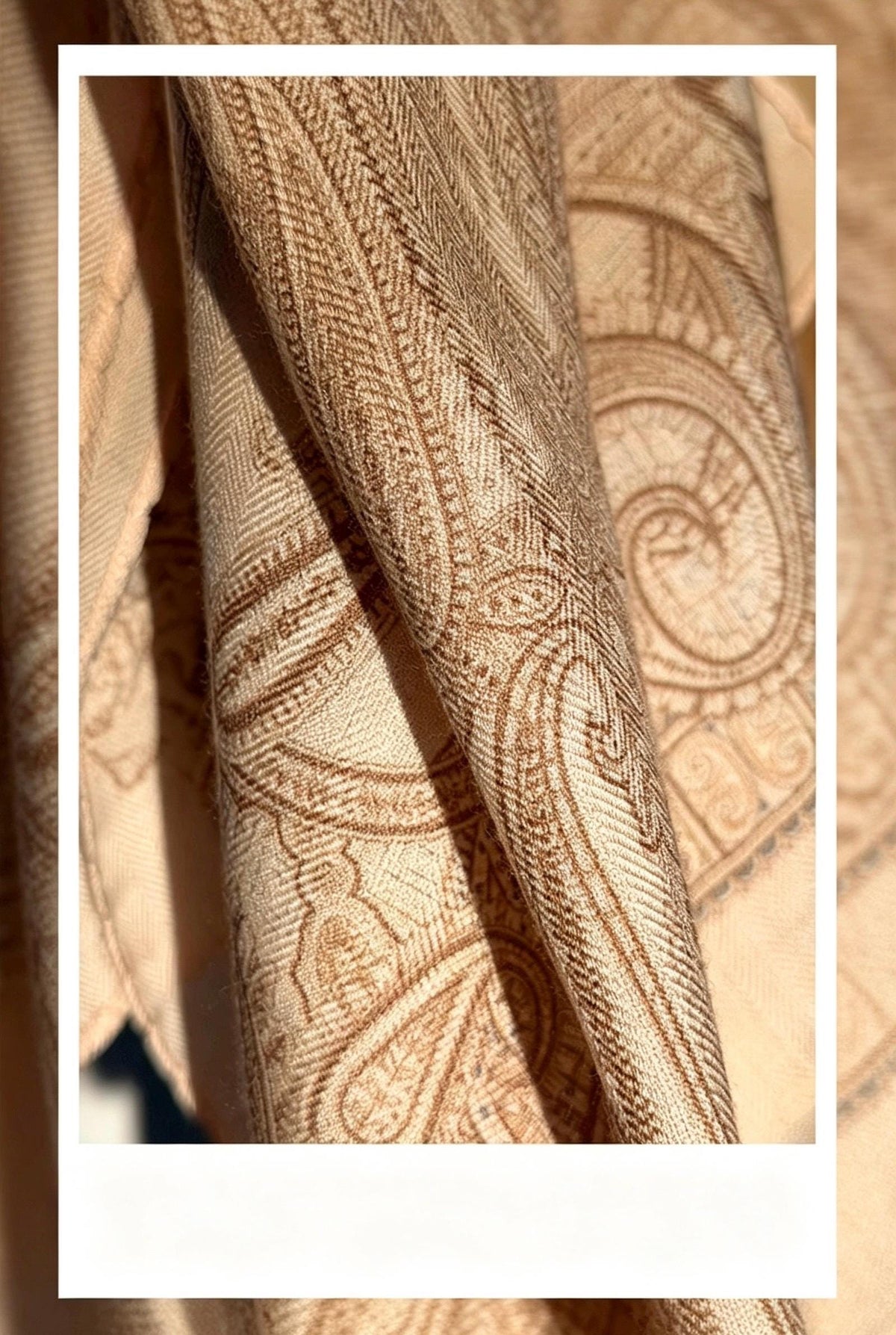 Silk Wool Scarf 35"x35" 88x88cm, Cream Beige Paisley Mulberry Silk Square Scarf French Retro Warm Shawl Gift for Her