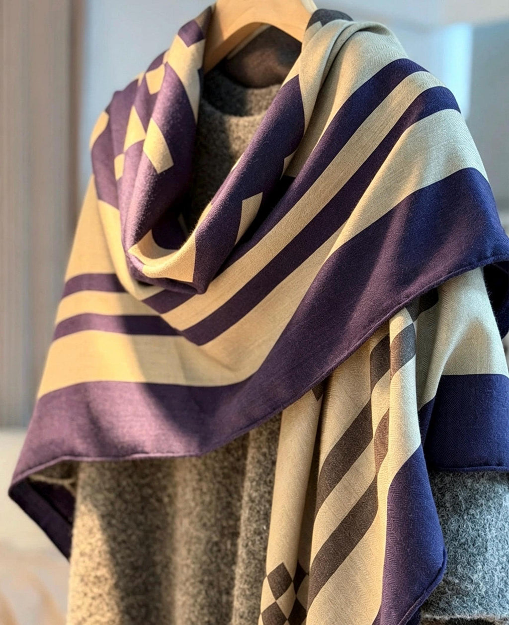 Silk Wool Scarf 53"x53" 135x135cm, Mont Saint Michel Square Scarf Shawl, European Aesthetic Silk Wool Wrap, Gift for Her