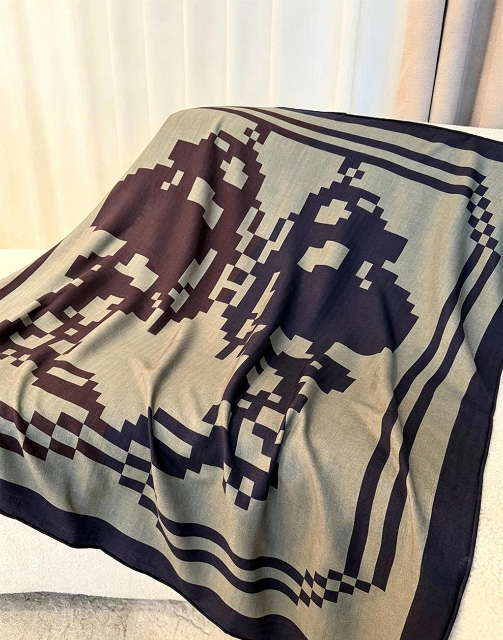 Silk Wool Scarf 53"x53" 135x135cm, Mont Saint Michel Square Scarf Shawl, European Aesthetic Silk Wool Wrap, Gift for Her