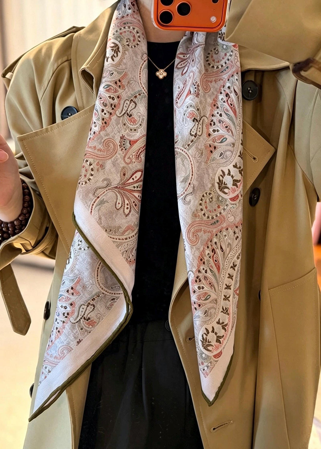 Silk Wool Scarf 35"x35" 88x88cm, Gentle Garden Reversible Paisley Mulberry Silk Square Scarf Floral Shawl Gift for Her