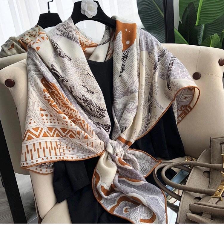 Silk Wool Scarf 53"x53" 135x135cm, Elegant Intellectual Silk Wool Square Scarf Shawl, 2-in-1 Warm Office Wrap, Gift for Her