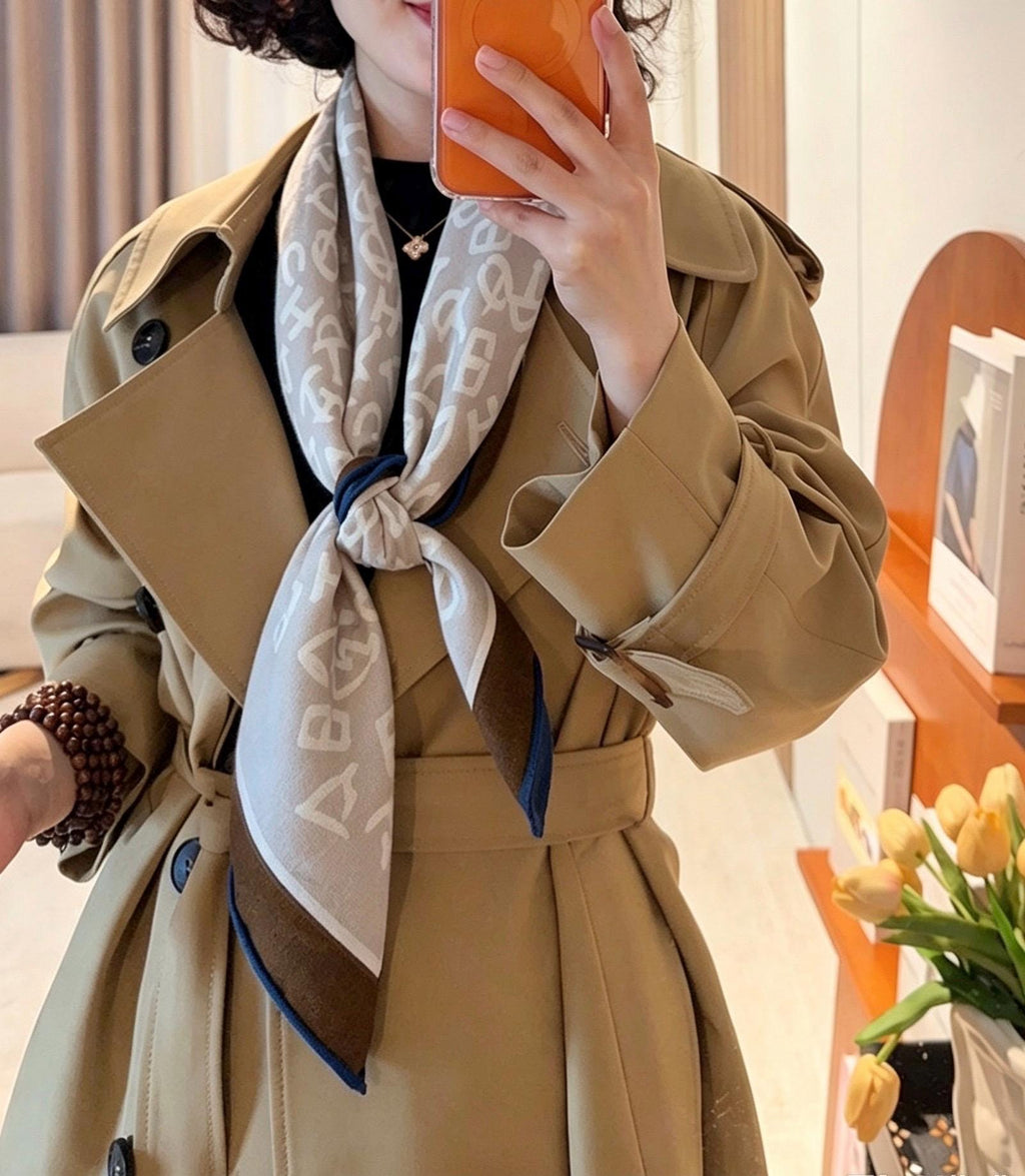 Silk Wool Scarf 35"x35" 88x88cm, Bruges Notes Art Mulberry Silk Square Scarf Minimalist Winter Warm Shawl Gift for Her
