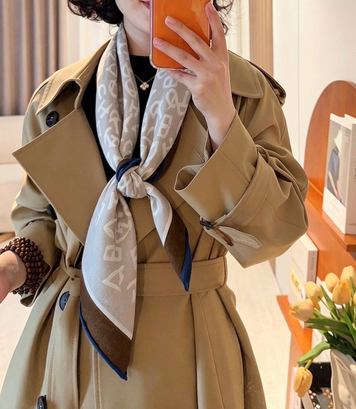 Silk Wool Scarf 35"x35" 88x88cm, Bruges Notes Art Mulberry Silk Square Scarf Minimalist Winter Warm Shawl Gift for Her