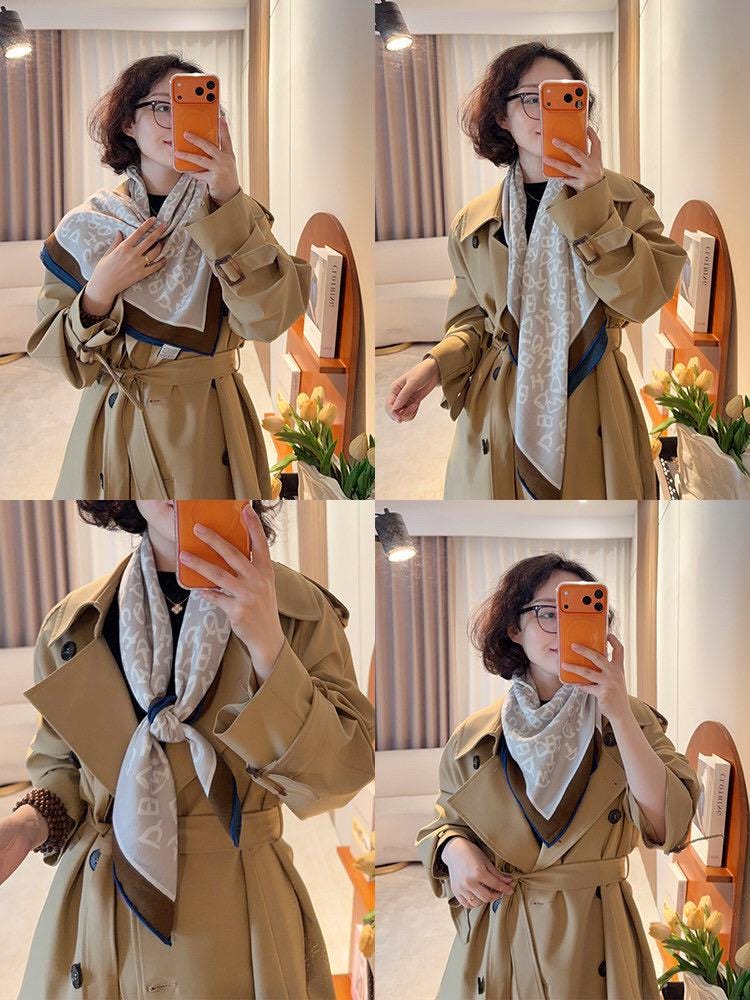 Silk Wool Scarf 35"x35" 88x88cm, Bruges Notes Art Mulberry Silk Square Scarf Minimalist Winter Warm Shawl Gift for Her