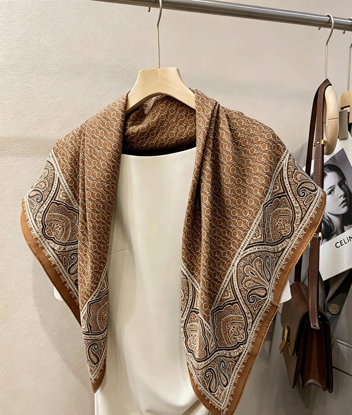 100% Mulberry Silk Scarf 35"x35" 88x88cm, Cappuccino 18mm Silk Twill Sandwashed Square Scarf, Vintage Retro Silk Shawl Wrap, Gift for Her