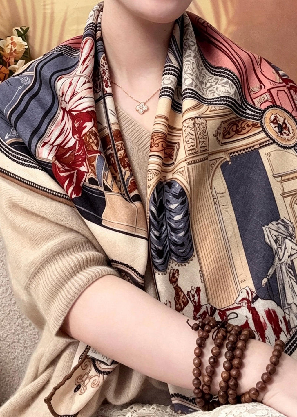 Silk Wool Scarf 35"x35" 88x88cm, Double Sided Fashion Chic Square Scarf Shawl, Lightweight Luxury Silk Wool Wrap, Gift for Her