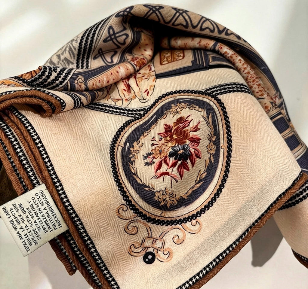 Silk Wool Scarf 35"x35" 88x88cm, Double Sided Fashion Chic Square Scarf Shawl, Lightweight Luxury Silk Wool Wrap, Gift for Her
