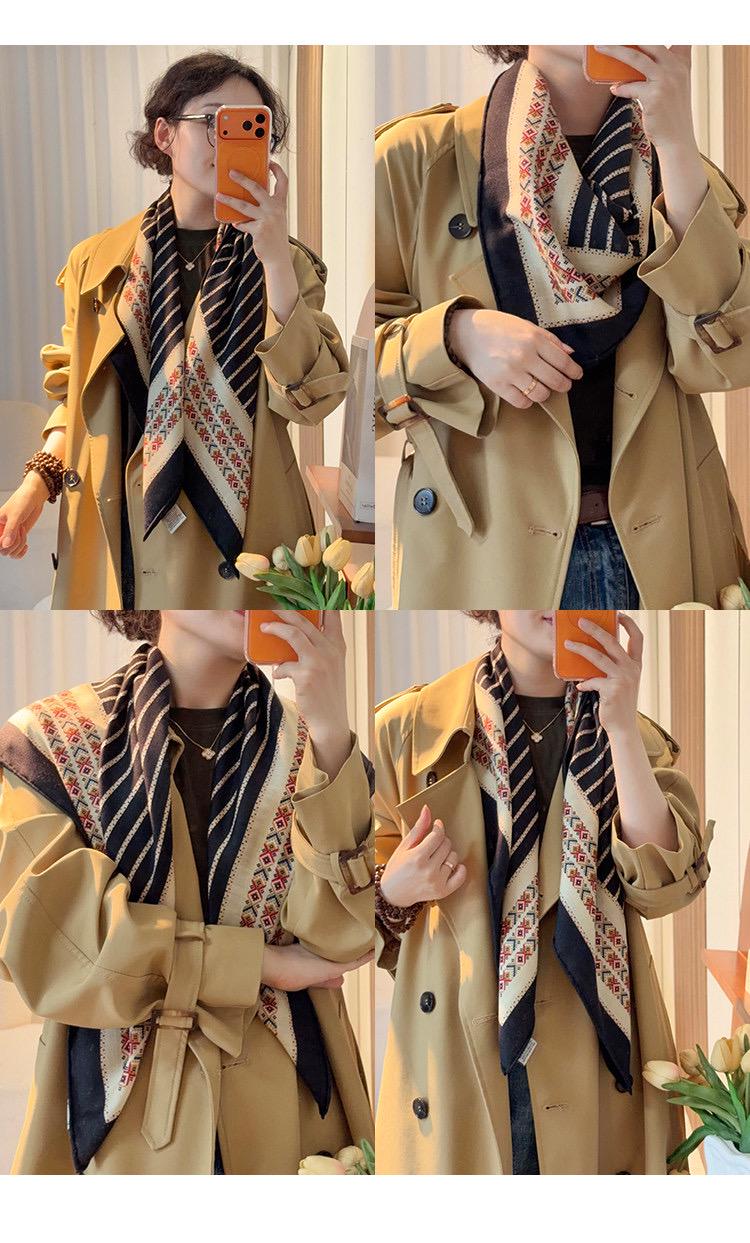 Silk Wool Scarf 35"x35" 88x88cm, Ethnic Boho Double Sided Square Scarf, Vintage Silk Wool Shawl, Women's Fall Winter Wrap Gift
