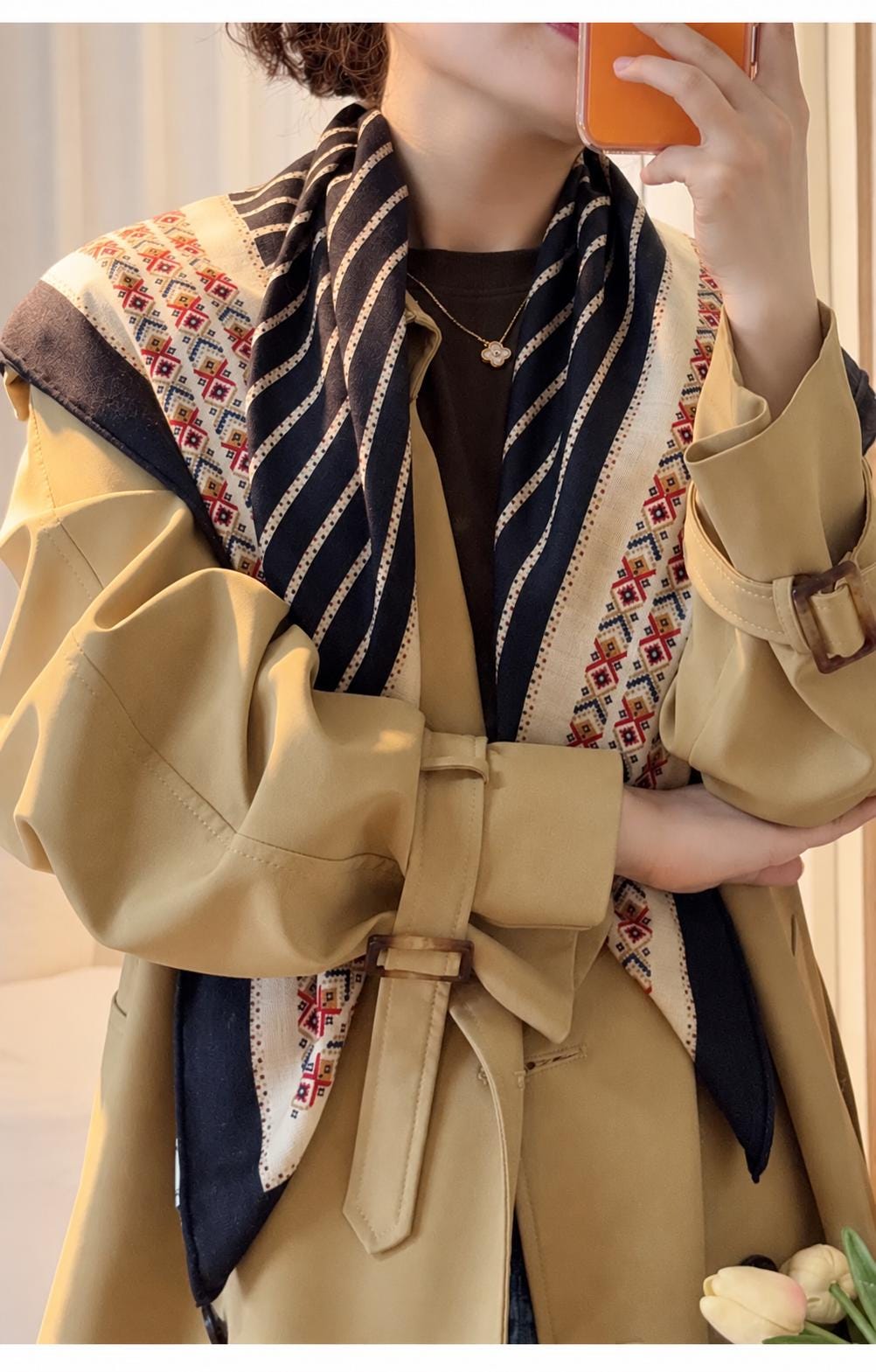 Silk Wool Scarf 35"x35" 88x88cm, Ethnic Boho Double Sided Square Scarf, Vintage Silk Wool Shawl, Women's Fall Winter Wrap Gift