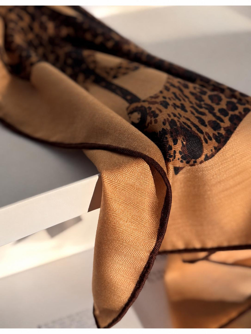 Silk Wool Scarf 35”x35” 88x88cm, Leopard Print Square Scarf, Italian Old Money Style Silk Wool Shawl, Women’s Fall Winter Wrap