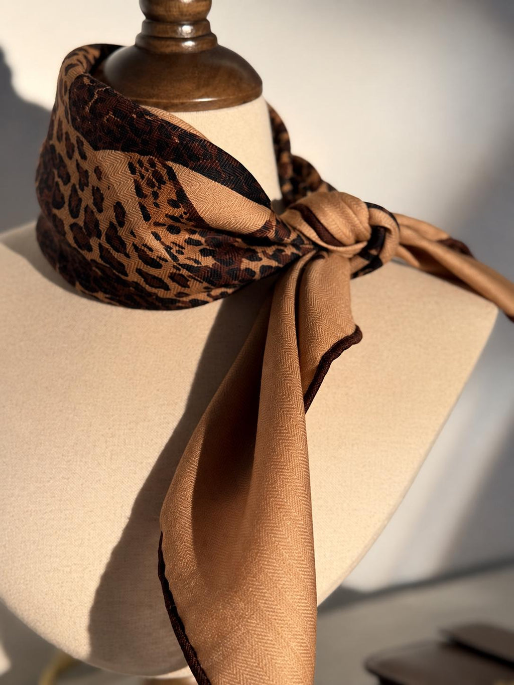Silk Wool Scarf 35”x35” 88x88cm, Leopard Print Square Scarf, Italian Old Money Style Silk Wool Shawl, Women’s Fall Winter Wrap
