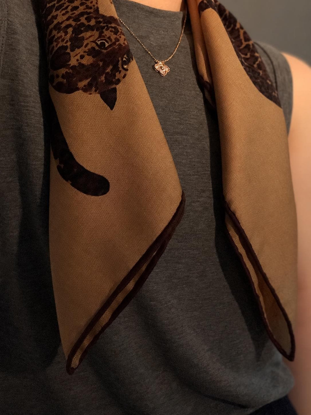 Silk Wool Scarf 35”x35” 88x88cm, Leopard Print Square Scarf, Italian Old Money Style Silk Wool Shawl, Women’s Fall Winter Wrap