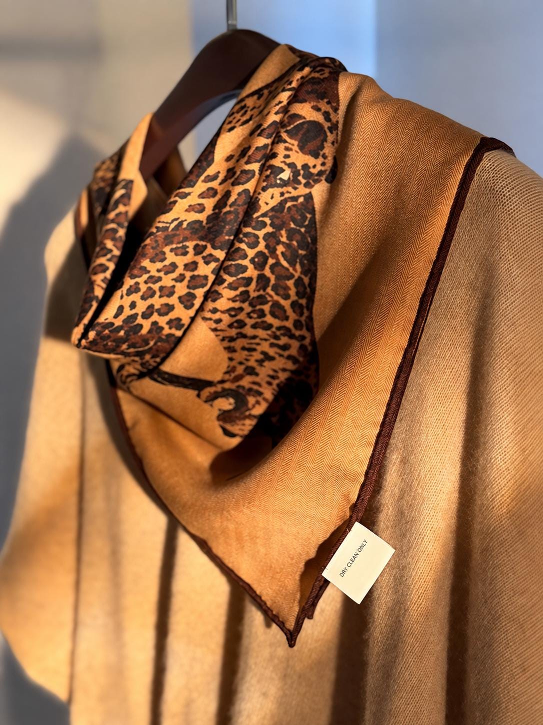 Silk Wool Scarf 35”x35” 88x88cm, Leopard Print Square Scarf, Italian Old Money Style Silk Wool Shawl, Women’s Fall Winter Wrap