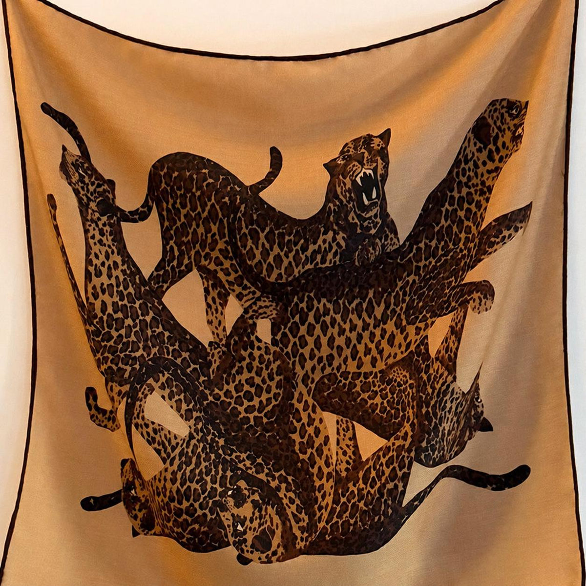 Silk Wool Scarf 35”x35” 88x88cm, Leopard Print Square Scarf, Italian Old Money Style Silk Wool Shawl, Women’s Fall Winter Wrap