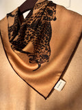 Silk Wool Scarf 35”x35” 88x88cm, Leopard Print Square Scarf, Italian Old Money Style Silk Wool Shawl, Women’s Fall Winter Wrap