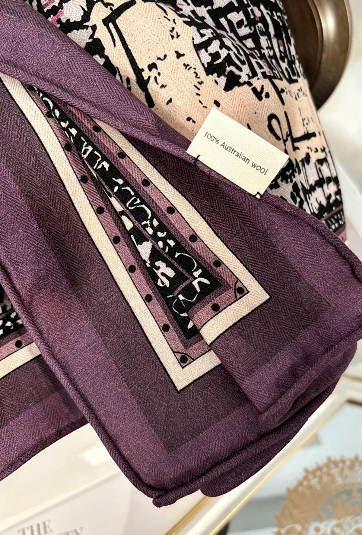 100% Australian Wool Scarf 35"x35" 88x88cm, Houndstooth Vintage Wool Square Scarf Shawl, Elegant Retro Wool Wrap, Gift for Her