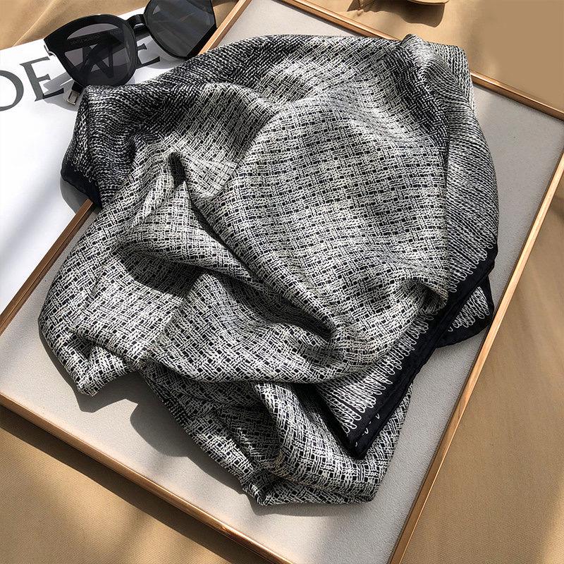 100% Mulberry Silk Scarf 42.5"x42.5" 108x108cm, Black White Square Scarf, Luxury Satin Silk Shawl, Chic Fall Women's Wrap