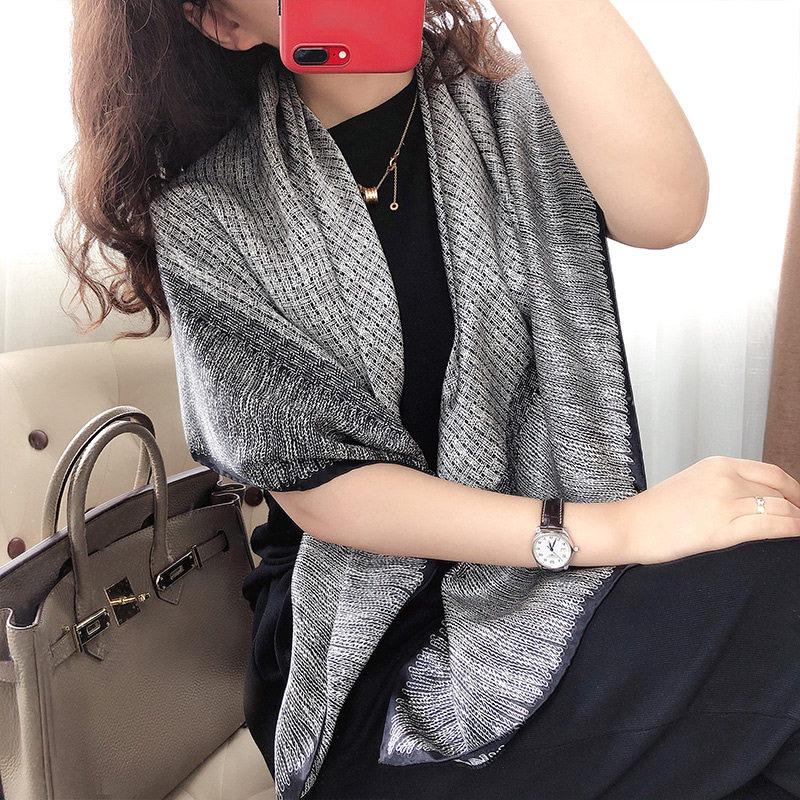 100% Mulberry Silk Scarf 42.5"x42.5" 108x108cm, Black White Square Scarf, Luxury Satin Silk Shawl, Chic Fall Women's Wrap