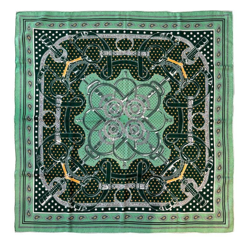 Silk Cashmere Scarf 42"x42" 108x108cm, Green Golden Spur Jacquard Scarf, Double Sided Luxury Winter Shawl, Women's Wrap