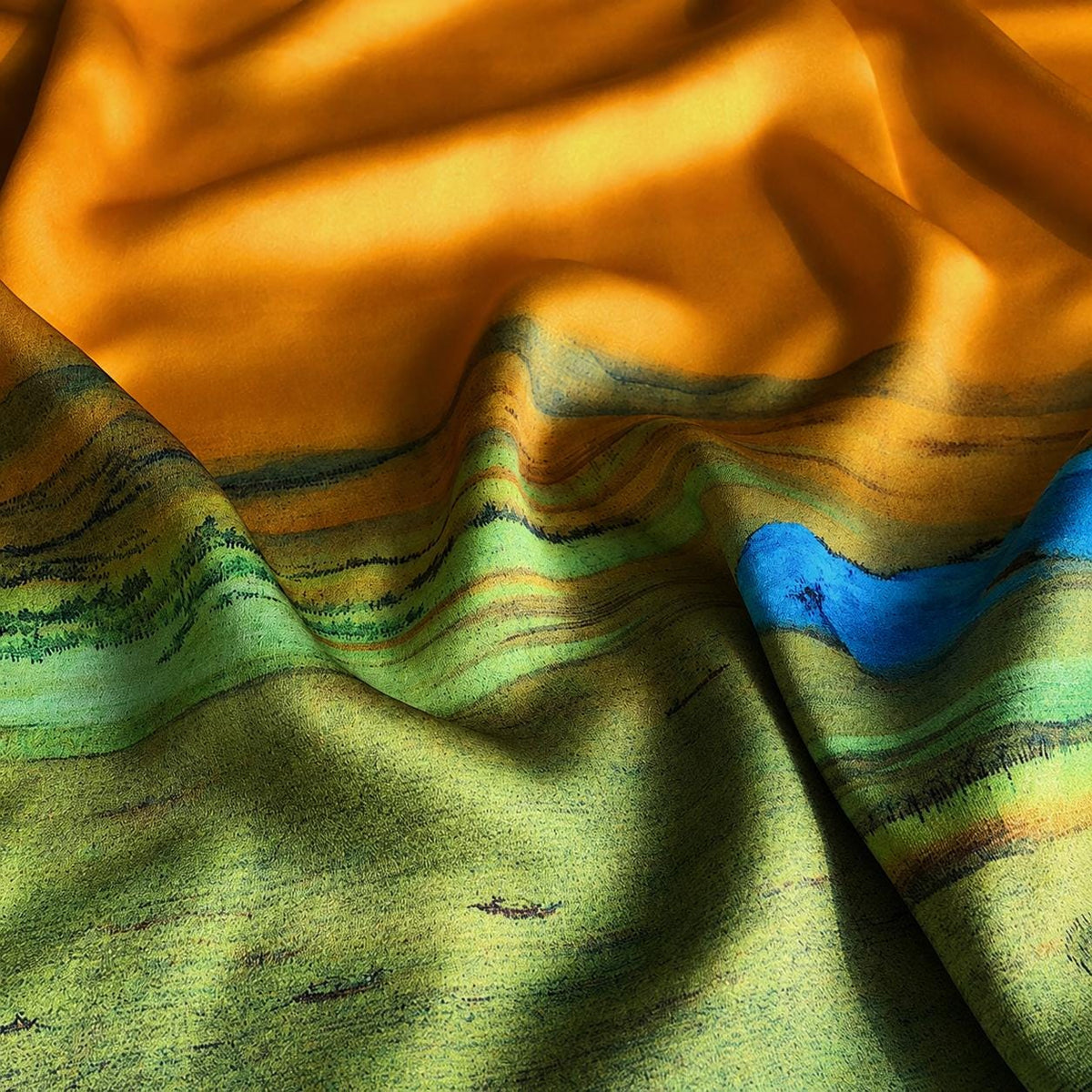 100% Mulberry Silk Scarf 43"x43" 110x110cm, Chinese Landscape Square Scarf, Elegant Oriental Art Silk Shawl, Women's Spring Fall Wrap