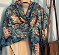 Silk Wool Scarf 53"x53" 135x135cm, Italian Medieval Art Square Scarf, Vintage Luxury Silk Wool Shawl, Women's Fall Winter Wrap