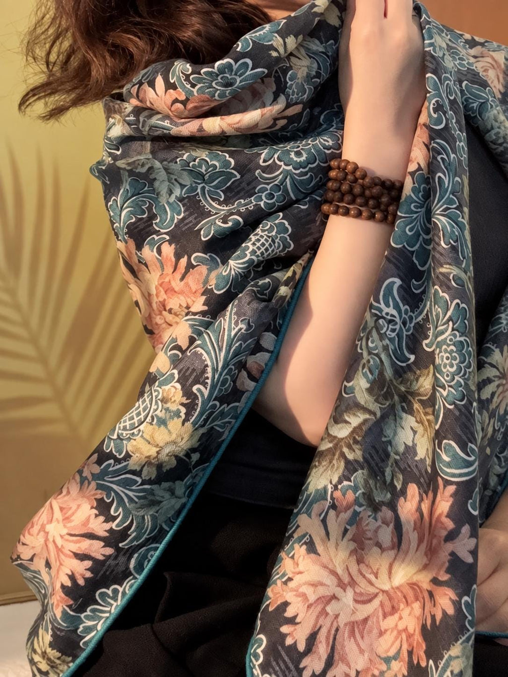 Silk Wool Scarf 53"x53" 135x135cm, Italian Medieval Art Square Scarf, Vintage Luxury Silk Wool Shawl, Women's Fall Winter Wrap