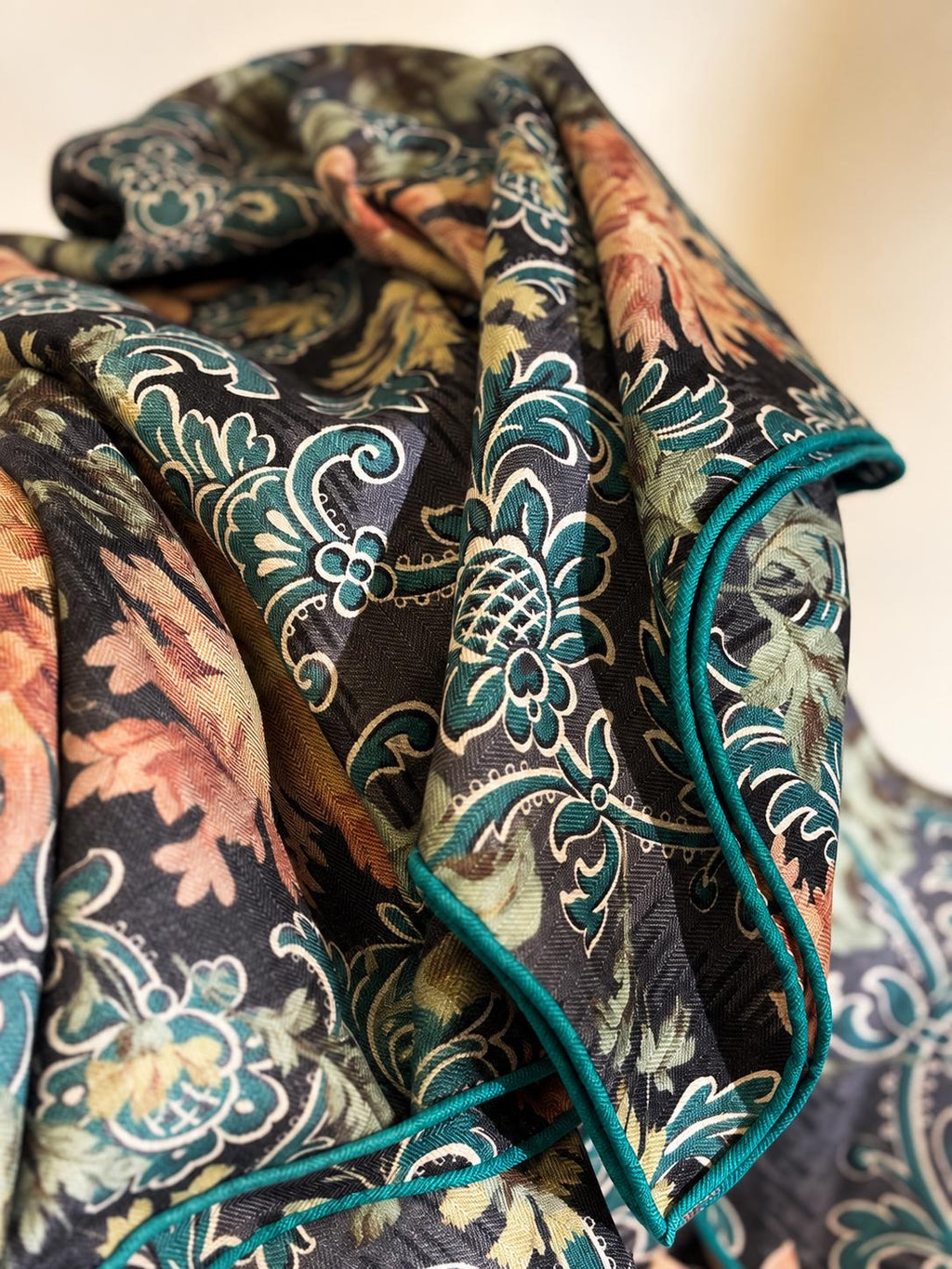 Silk Wool Scarf 53"x53" 135x135cm, Italian Medieval Art Square Scarf, Vintage Luxury Silk Wool Shawl, Women's Fall Winter Wrap