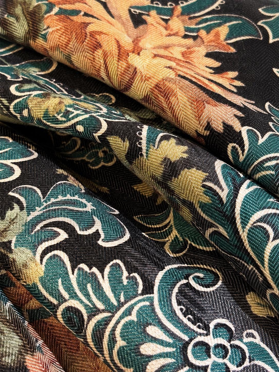 Silk Wool Scarf 53"x53" 135x135cm, Italian Medieval Art Square Scarf, Vintage Luxury Silk Wool Shawl, Women's Fall Winter Wrap