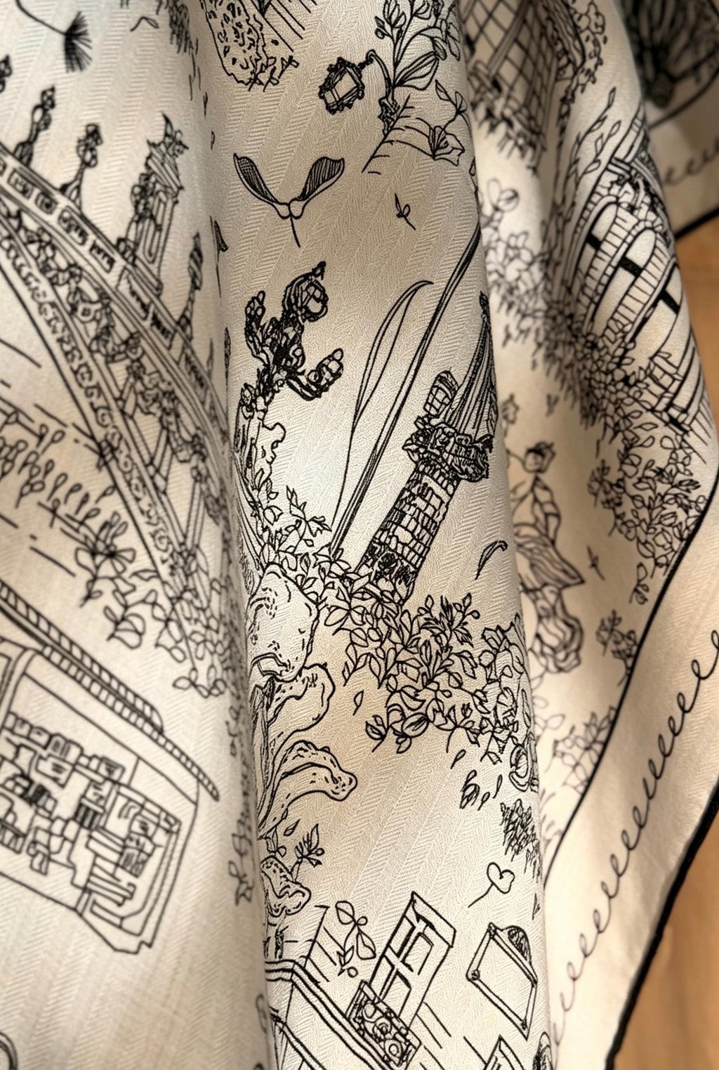 Silk Wool Scarf 35"x35" 88x88cm, French Sketch Art Mulberry Silk Square Scarf Minimalist Winter Warm Shawl Gift for Her