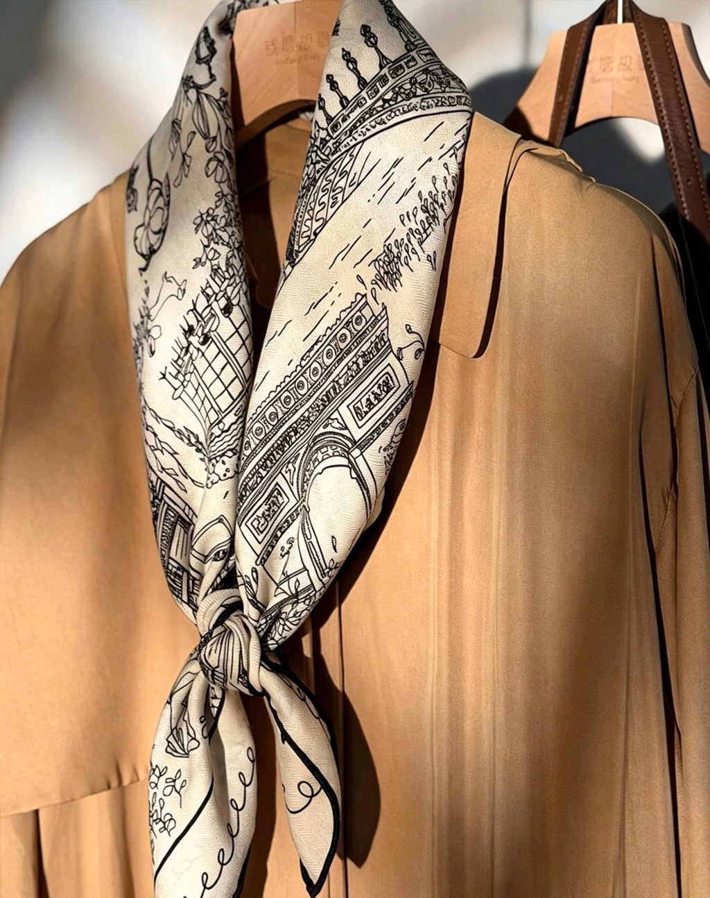 Silk Wool Scarf 35"x35" 88x88cm, French Sketch Art Mulberry Silk Square Scarf Minimalist Winter Warm Shawl Gift for Her