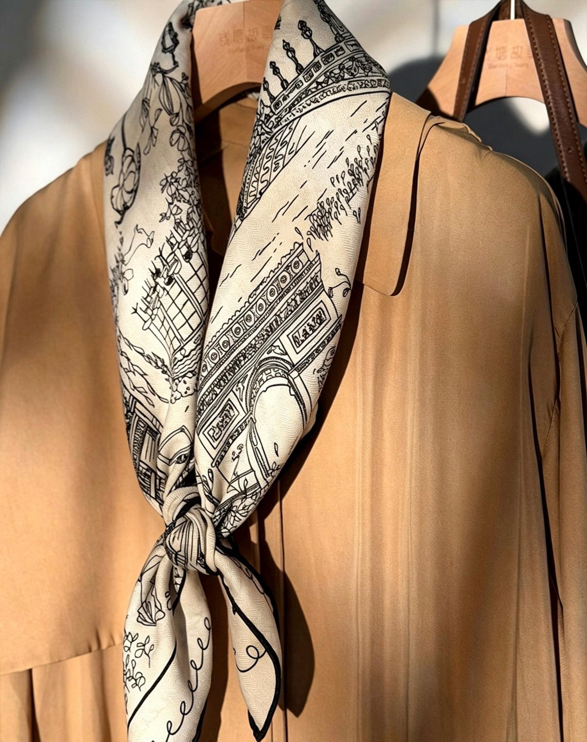 Silk Wool Scarf 35"x35" 88x88cm, French Sketch Art Mulberry Silk Square Scarf Minimalist Winter Warm Shawl Gift for Her