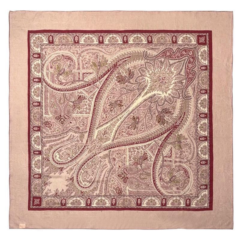 Wool Scarf 53"x53" 135x135cm, Pink Purple Jacquard Square Scarf, Luxury Floral Print Winter Shawl, Elegant Women's Neck Wrap