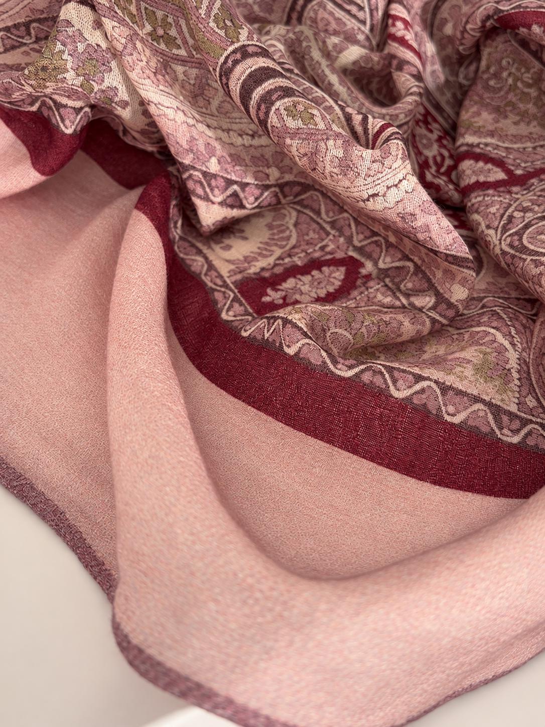 Wool Scarf 53"x53" 135x135cm, Pink Purple Jacquard Square Scarf, Luxury Floral Print Winter Shawl, Elegant Women's Neck Wrap